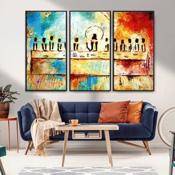 YKE34632598CR-MGV-FC-48X32-3P_Black-Abstract Last Supper with Apostles Wall Art Canvas Print