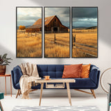 16480179-MGV-CV-36X24-Farmhouse Wall Art – Rustic Barn and Golden Field Canvas Print, Country Landscape Photography Decor for Bedroom, Living Room,