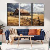 23718739-MGV-CV-36X24-Farmhouse Wall Art – Rustic Barn and Golden Wheat Field Canvas Print, Country Landscape Photography Decor for Bedroom, Living