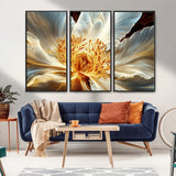 20862576-MGV-CV-36X24-Golden Abstract Flower Canvas Wall Art – Modern Botanical Bloom Print, Elegant Floral Artwork for Living Room, Bedroom, Office