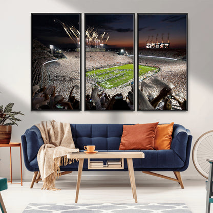 11221988-MGV-CV-36X24-Football Stadium Wall Art – Game Day Crowd with Fireworks, Sports Fan Photography Print, Stadium Decor for Man Cave, Bar, or