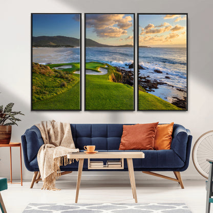 67486665-MGV-CV-36X24-Golf Course Wall Art – Pebble Beach Oceanfront Canvas Print, Coastal Fairway Photography Sports Decor for Living Room, Office, Man