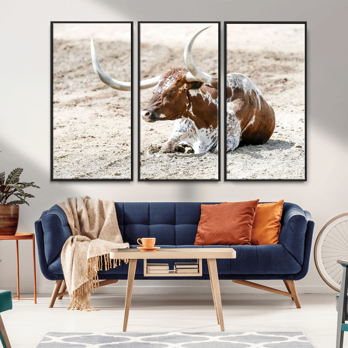 89096667-MGV-CV-36X24-Texas Longhorn Wall Art – Rustic Western Canvas Print, Cattle Photography Decor for Ranch House, Living Room, Office, Man Cave