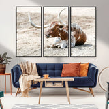 89096667-MGV-CV-36X24-Texas Longhorn Wall Art – Rustic Western Canvas Print, Cattle Photography Decor for Ranch House, Living Room, Office, Man Cave