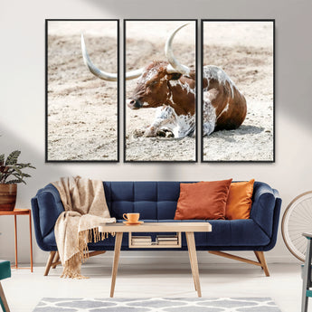 89096667-MGV-CV-36X24-Texas Longhorn Wall Art – Rustic Western Canvas Print, Cattle Photography Decor for Ranch House, Living Room, Office, Man Cave