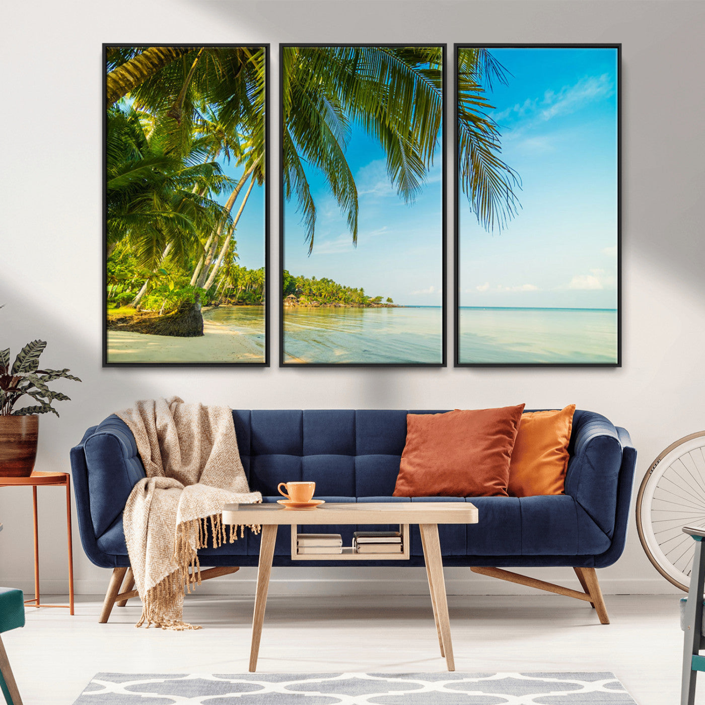 65056721-MGV-CV-36X24-Tropical Beach Wall Art – Palm Tree Coastal Photography Print, Relaxing Ocean Paradise Landscape, Island Seascape Home or Office