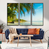 65056721-MGV-CV-36X24-Tropical Beach Wall Art – Palm Tree Coastal Photography Print, Relaxing Ocean Paradise Landscape, Island Seascape Home or Office