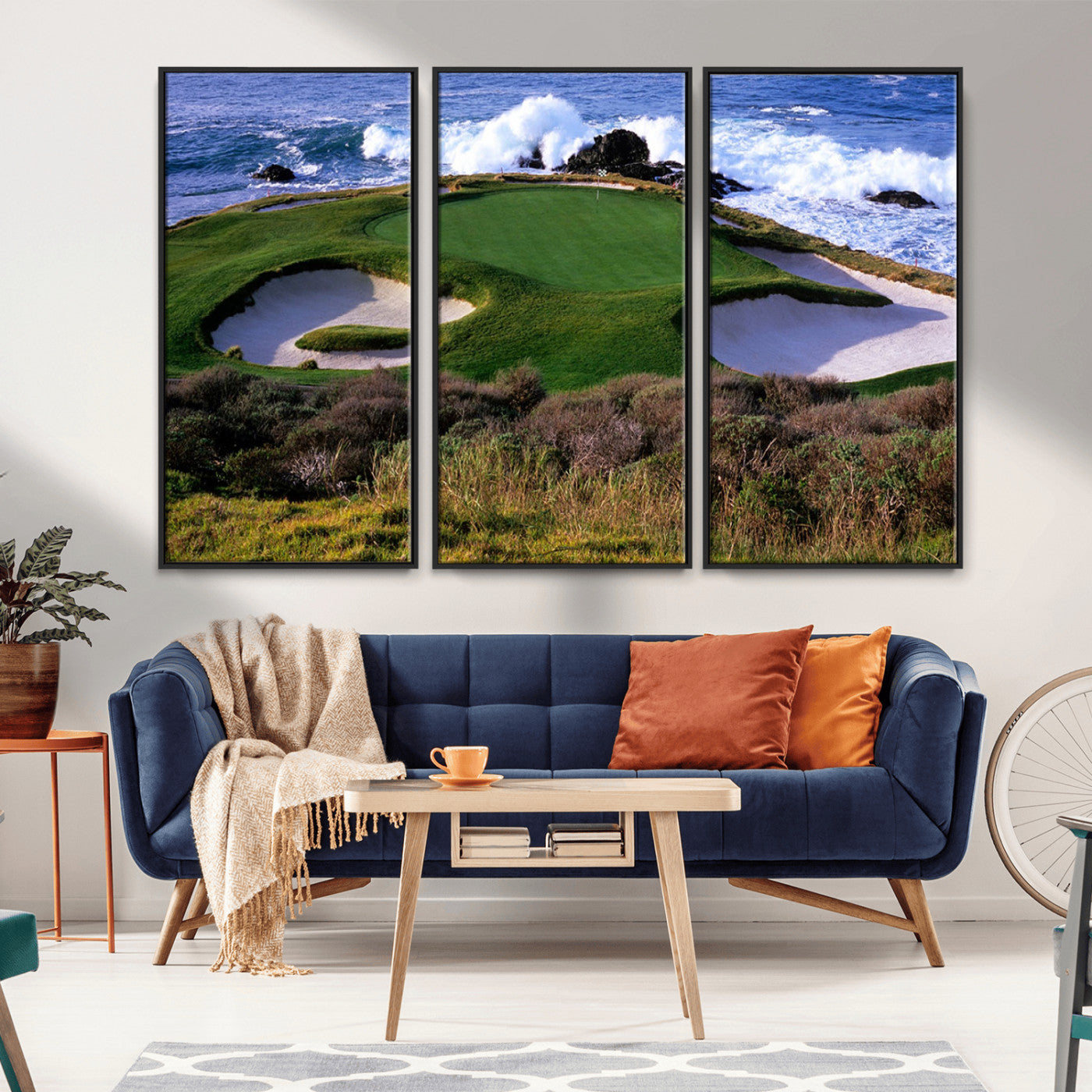 22776914-MGV-CV-36X24-Golf Course Wall Art – Oceanfront Green Canvas Print, Coastal Pebble Beach Photography Sports Decor for Living Room, Office, Man