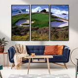 22776914-MGV-CV-36X24-Golf Course Wall Art – Oceanfront Green Canvas Print, Coastal Pebble Beach Photography Sports Decor for Living Room, Office, Man