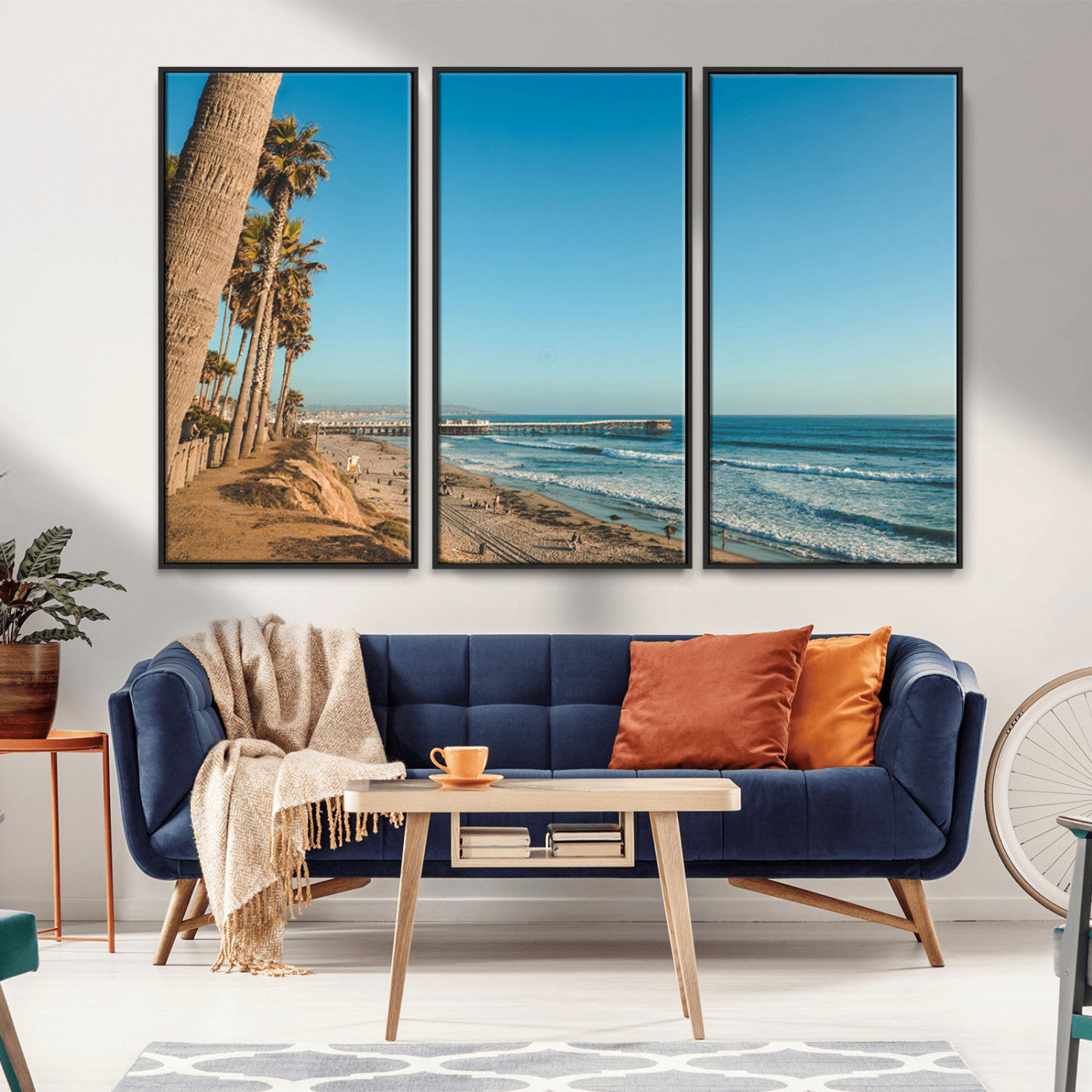 92568259-MGV-CV-36X24-California Beach Wall Art – Palm Tree Pier Canvas Print, Coastal Ocean Photography Seaside Decor for Living Room, Bedroom, Office,