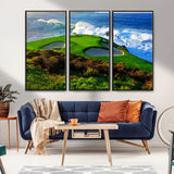 34181847-MGV-CV-36X24-Coastal Golf Course Wall Art – Panoramic Ocean Fairway Canvas Print, Scenic Sports Photography Decor for Office, Man Cave, Living