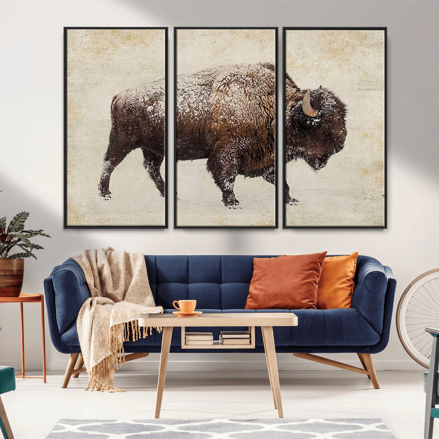 54810031-MGV-CV-36X24-Western Wall Art – Snow Covered Bison Canvas Print, Rustic Wildlife Photography Decor for Bedroom, Living Room, Office, Lodge,