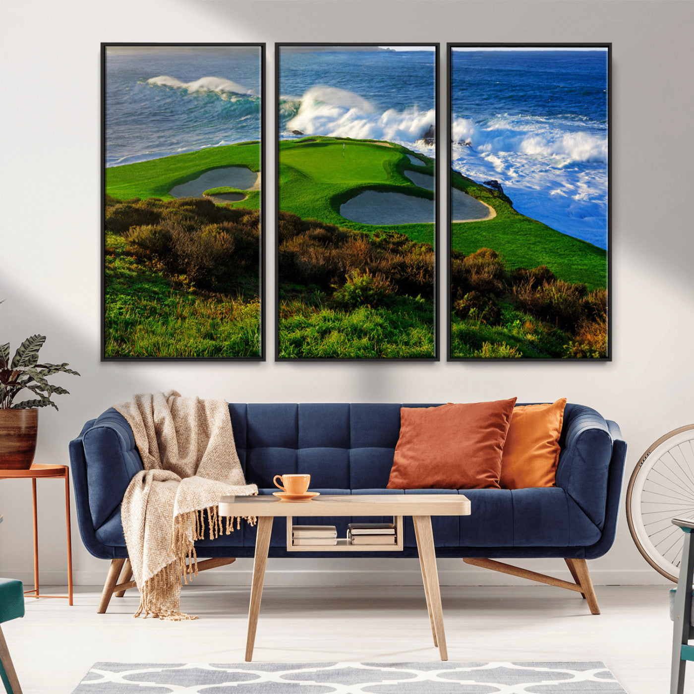 13644055-MGV-CV-36X24-Golf Wall Art – Oceanfront Green Canvas Print, Scenic Coastal Course Photography Decor for Bedroom, Living Room, Office, Sports