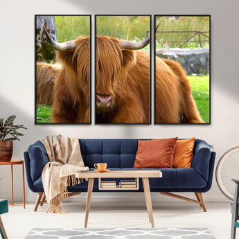 68411138-MGV-CV-36X24-Farmhouse Wall Art – Highland Cow Canvas Print, Rustic Country Cattle Photography Decor for Bedroom, Living Room, Office, Ranch,
