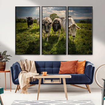 67277447-MGV-CV-36X24-Farmhouse Wall Art – Herd of Cows Canvas Print, Rustic Country Pasture Photography Decor for Bedroom, Living Room, Office, Ranch,