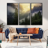 38316884-MGV-CV-36X24-Landscape Wall Art – Misty Mountain Valley Canvas Print, Scenic Pine Forest and Sunrise Photography Decor for Bedroom, Living