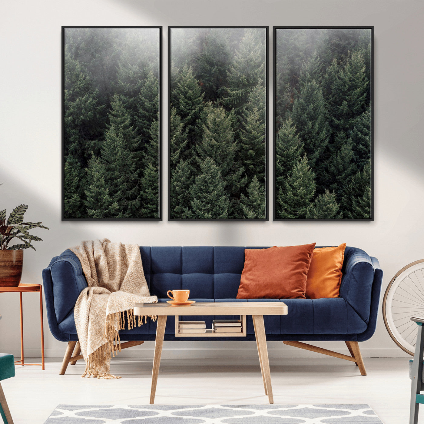 84059409-MGV-FC-48X32-3P_Black-Forest Wall Art – Misty Evergreen Trees Canvas Print, Tranquil Nature Photography Decor for Bedroom, Living Room, Office, Cabin or