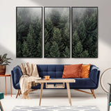 84059409-MGV-FC-48X32-3P_Black-Forest Wall Art – Misty Evergreen Trees Canvas Print, Tranquil Nature Photography Decor for Bedroom, Living Room, Office, Cabin or