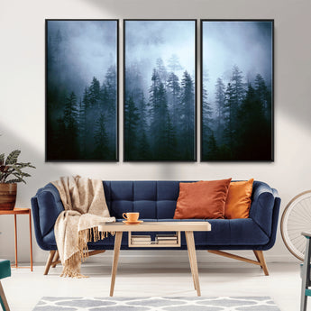 93439624-MGV-CV-36X24-Forest Wall Art – Misty Pine Trees Canvas Print, Moody Nature Photography Decor for Bedroom, Living Room, Office, Cabin, Lodge or