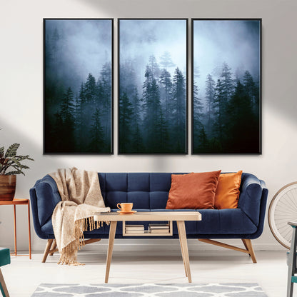 93439624-MGV-CV-36X24-Forest Wall Art – Misty Pine Trees Canvas Print, Moody Nature Photography Decor for Bedroom, Living Room, Office, Cabin, Lodge or