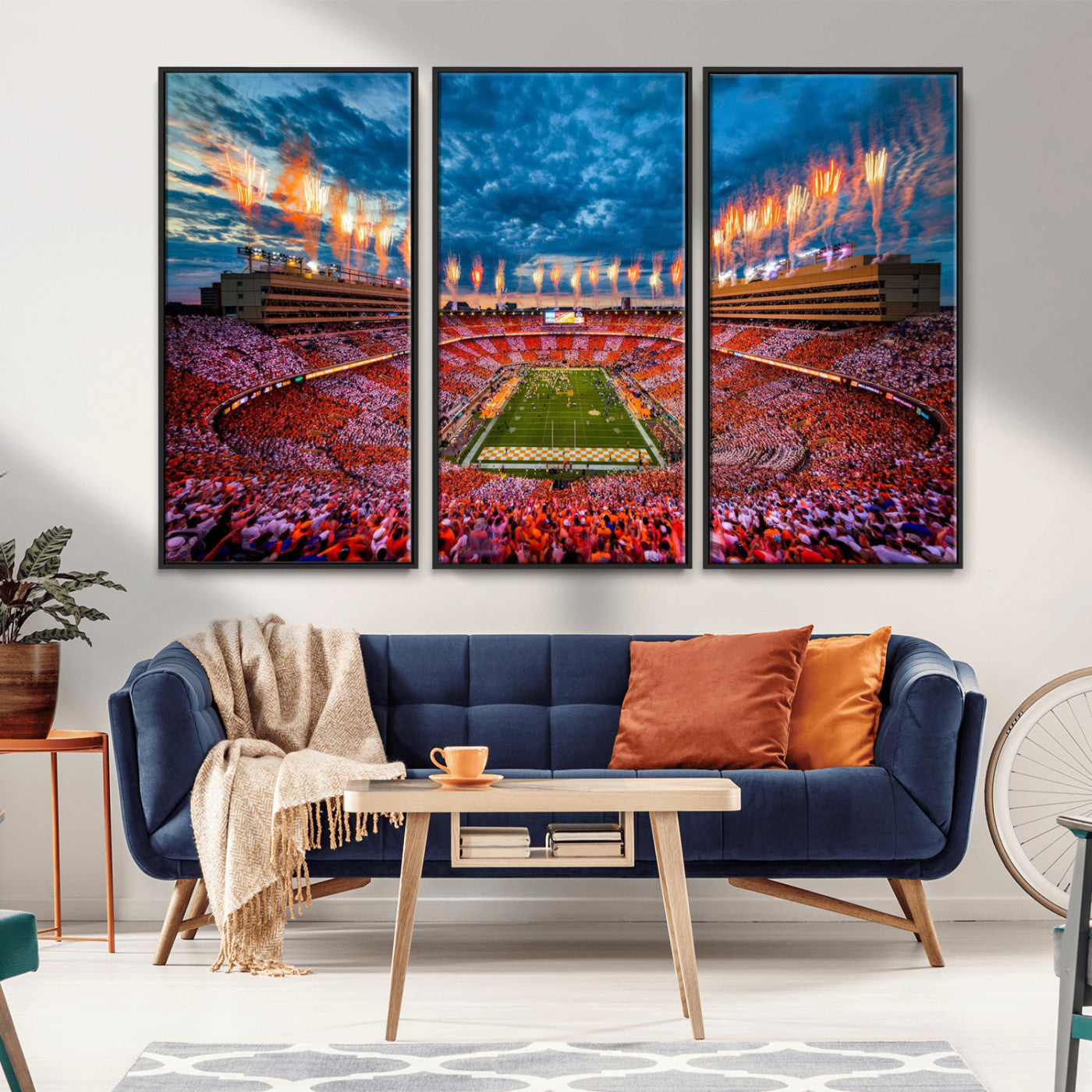 94266219-MGV-CV-36X24-Neyland Stadium Wall Art – Panoramic Tennessee Volunteers Checkerboard Crowd Fireworks Canvas Print, Football Game Day Sports