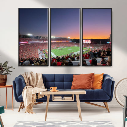 25139565-MGV-FC-48X32-3P_Black-Sanford Stadium Wall Art – Panoramic Georgia Bulldogs Sunset Football Game Canvas Print, Red Crowd Sports Decor for Office, Man