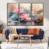 18414-MGV-CV-36X24-Pink Lotus Wall Art Canvas Print, Framed Water Lily Art Picture Print, Dreamy Floral Perfect Dreamy Botanical Decor Artwork