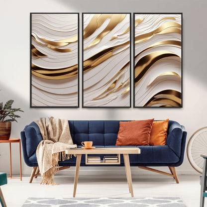 41237-MGV-CV-36X24-Gold Waves Wall Art Canvas Print, Framed Elegant Flow Art Picture Print, Luxury Layers Perfect Minimal Luxe Decor Artwork