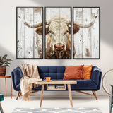10840-MGV-CV-36X24-Texas Longhorn Wall Art Canvas Print, Framed Rustic Bull Art Picture Print, Western Cattle Perfect Rustic Western Decor Artwork