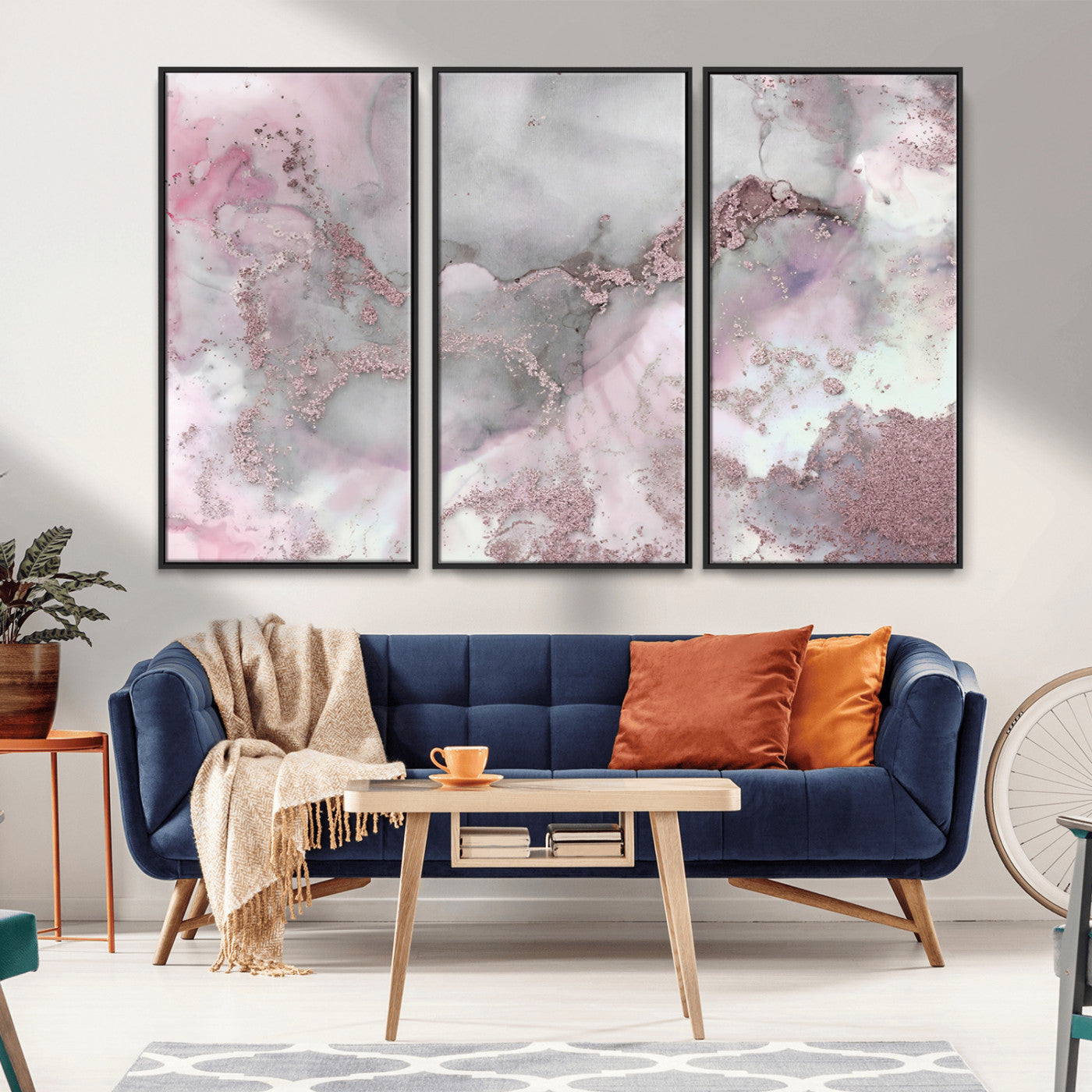 16416-MGV-CV-36X24-Blush Marble Wall Art Canvas Print, Framed Rose Gold Art Picture Print, Pink Cloudy Perfect Modern Glam Decor Artwork