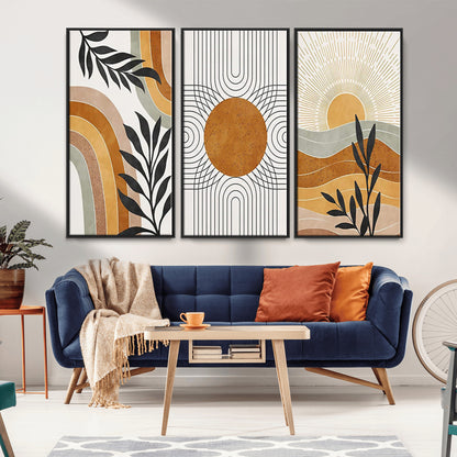 32359-MGV-CV-36X24-Modern Sun Wall Art Canvas Print, Framed Retro Horizon Art Picture Print, Sunburst Design Perfect Mid Century Boho Decor Artwork