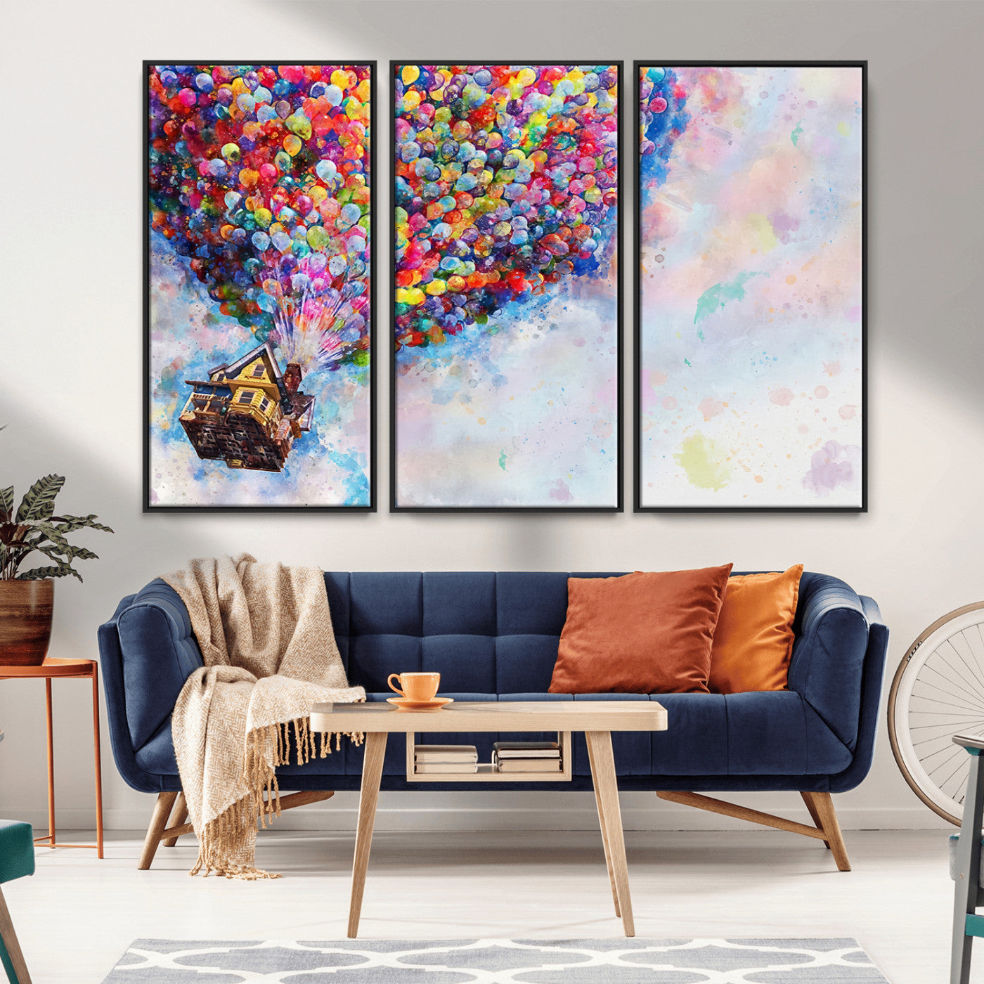 18792-MGV-FC-48X32-3P_Black-Up Movie House Wall Art Canvas Print, Framed Carls Journey Art Picture Print, Up Inspired Perfect Animated Whimsical Decor Artwork