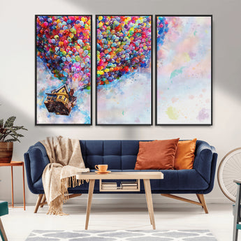 18792-MGV-FC-48X32-3P_Black-Up Movie House Wall Art Canvas Print, Framed Carls Journey Art Picture Print, Up Inspired Perfect Animated Whimsical Decor Artwork