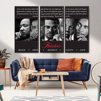45112-MGV-FC-48X32-3P_Black-Black Icons Wall Art Canvas Print, Framed Thinker Art Picture Print, Motivational Quote Perfect Cultural Modern Decor Artwork
