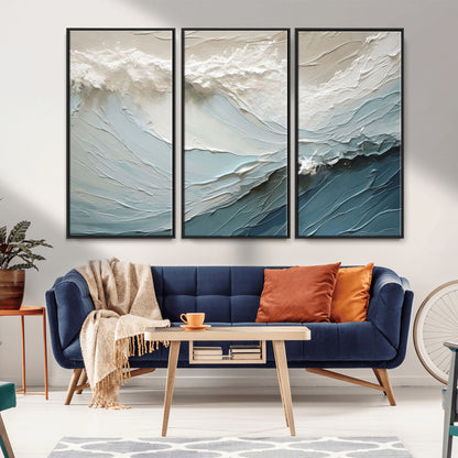 53646-MGV-FC-48X32-3P_Black-Ocean Wave Wall Art Canvas Print, Framed Textured Seascape Art Picture Print, Modern Ocean Perfect Minimal Coastal 2/2 Decor