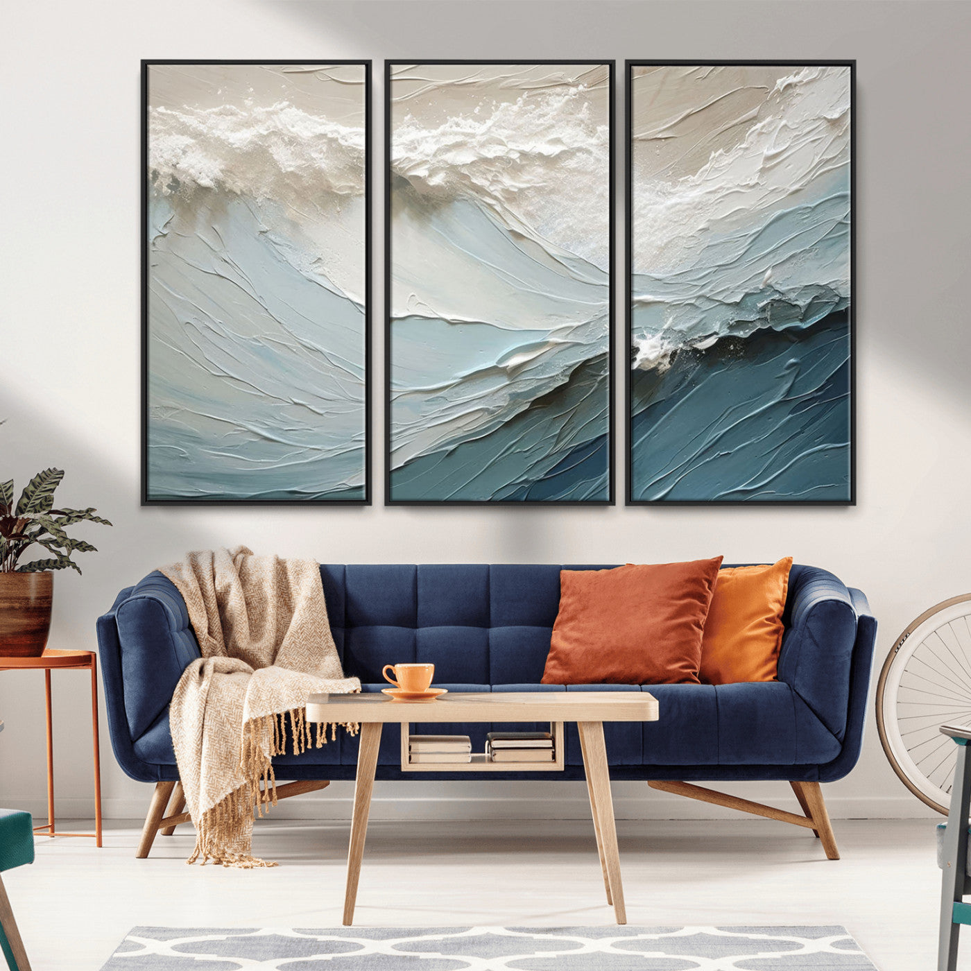 53646-MGV-CV-36X24-Ocean Wave Wall Art Canvas Print, Framed Textured Seascape Art Picture Print, Modern Ocean Perfect Minimal Coastal 2/2 Decor