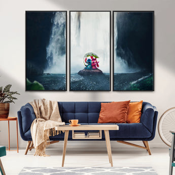 32259-MGV-CV-36X24-Stitch Angel Wall Art Canvas Print, Framed Stitch Waterfall Art Picture Print, Cartoon Couple Perfect Moody Fantasy Decor Artwork