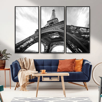 40006-MGV-CV-36X24-Eiffel Tower Wall Art – Black and White Architectural Photo Print, Paris Inspired Decor for Bedroom, Office, Studio or Modern