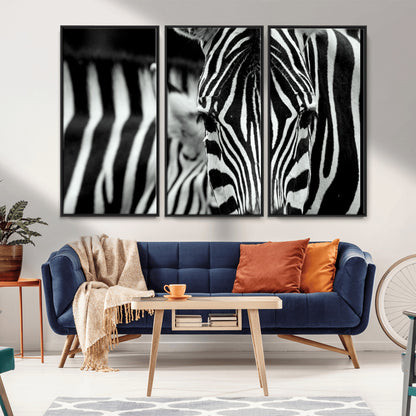 43631-MGV-CV-36X24-Zebra Wall Art – Black & White Safari Wildlife Canvas Print, Modern Animal Photography Decor for Living Room, Office, or Bedroom