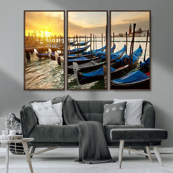 25872-MGV-CV-36X24-Venetian Gondola Dock Wall Art – Serene Sunset Canal Canvas Print, Tranquil Water Travel Decor for Office, Living Room, or Man