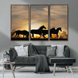 16620-MGV-CV-36X24-Sunset Stallions Wall Art – Silhouetted Horses Running Canvas Print, Nature’s Rhythm, Perfect for Living Room, Office, or Man Cave