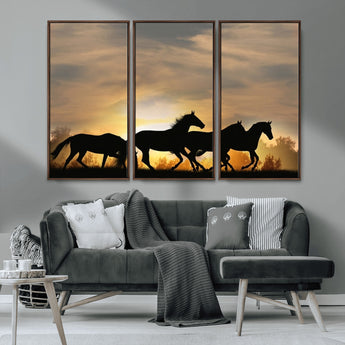 16620-MGV-CV-36X24-Sunset Stallions Wall Art – Silhouetted Horses Running Canvas Print, Nature’s Rhythm, Perfect for Living Room, Office, or Man Cave