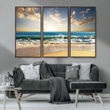 13139-MGV-CV-36X24-Sunrise Beach Wall Art – Ocean Waves and Golden Sand Canvas Print, Coastal Home Decor for Living Room, Bedroom, or Office