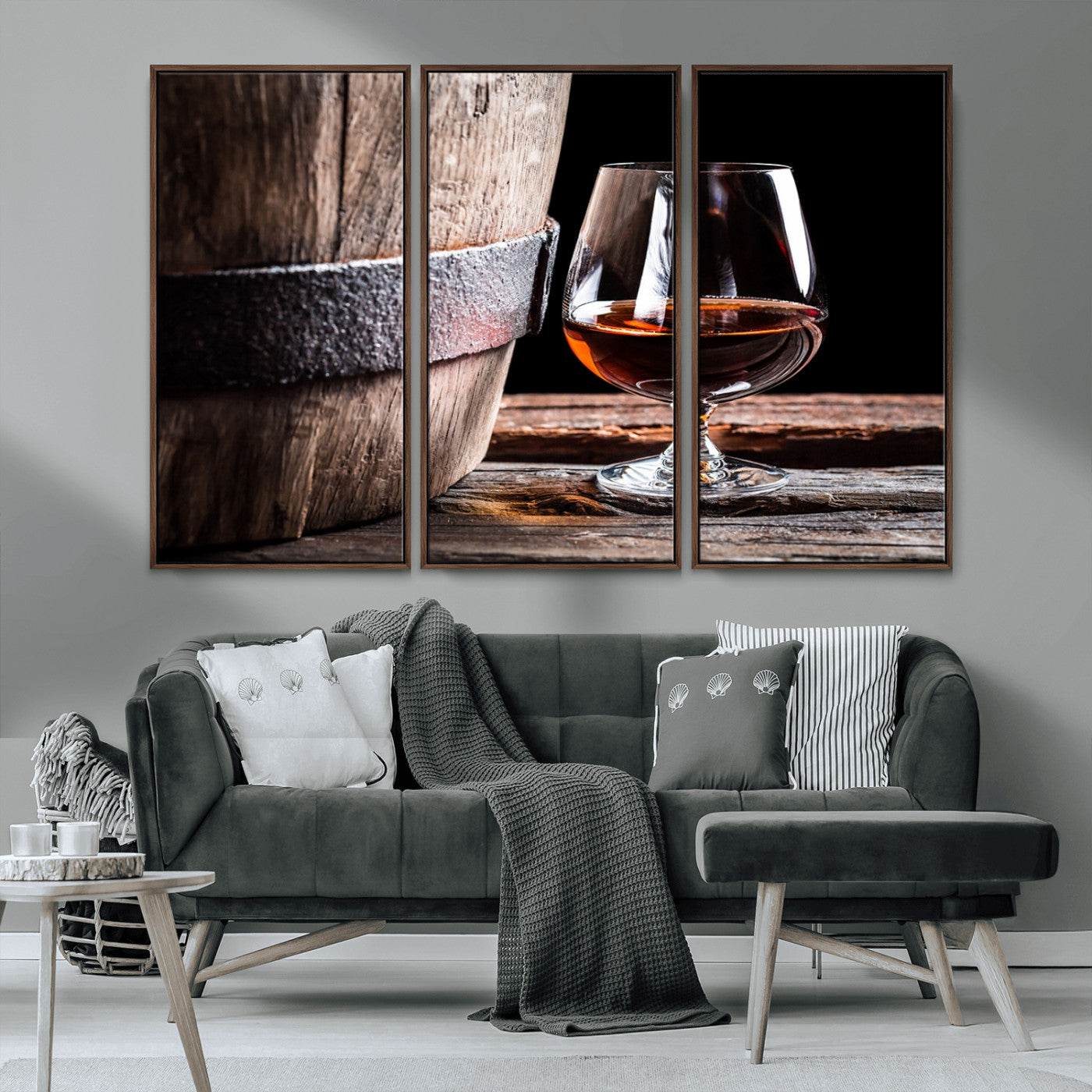 50839-MGV-CV-36X24-Barrel & Brandy Wall Art – Rustic Whiskey Barrel and Brandy Glass Canvas Print, Elegant Home Bar or Lounge Decor for Office, Man