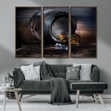 78049-MGV-CV-36X24-Whiskey Barrel Wall Art – Rustic Whiskey Barrel and Glass with Ice Canvas Print, Classic Bar or Lounge Decor for Home, Office, or