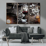 75513-MGV-CV-36X24-Elegant Wine Toast Wall Art – Close-Up Red Wine Glass at Dinner Table Canvas Print, Sophisticated Dining Room or Bar Decor