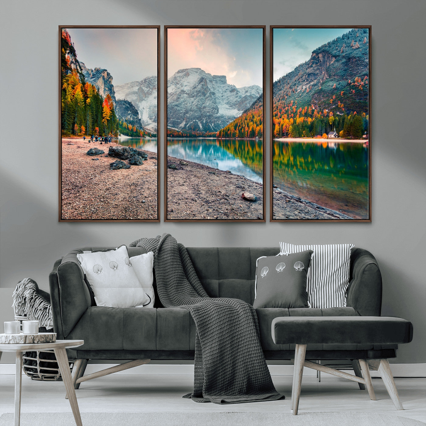 25982-MGV-CV-36X24-Autumn Mountain Lake Wall Art – Panoramic Fall Foliage and Snowy Peaks Canvas Print, Scenic Nature Decor for Living Room or Office