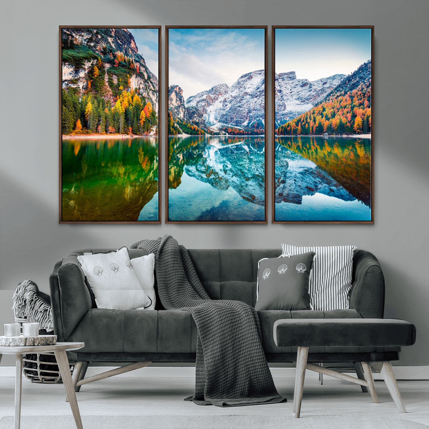 10402-MGV-CV-36X24-Snowy Mountain Lake Wall Art – Autumn Landscape Canvas Print with Reflection, Nature Decor for Living Room, Office, Bedroom or