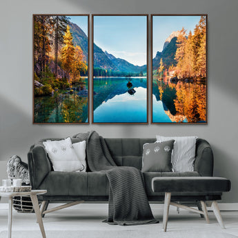 32962-MGV-CV-36X24-Mountain Lake Wall Art – Tranquil Autumn Landscape Canvas Print, Nature Reflection Decor for Living Room, Bedroom, Office or Cabin