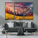 83947-MGV-CV-36X24-Sunset Mountain Landscape Wall Art – Panoramic Alpine Meadow and Snow Capped Peaks Canvas Print, Nature Scenic Decor for Home,